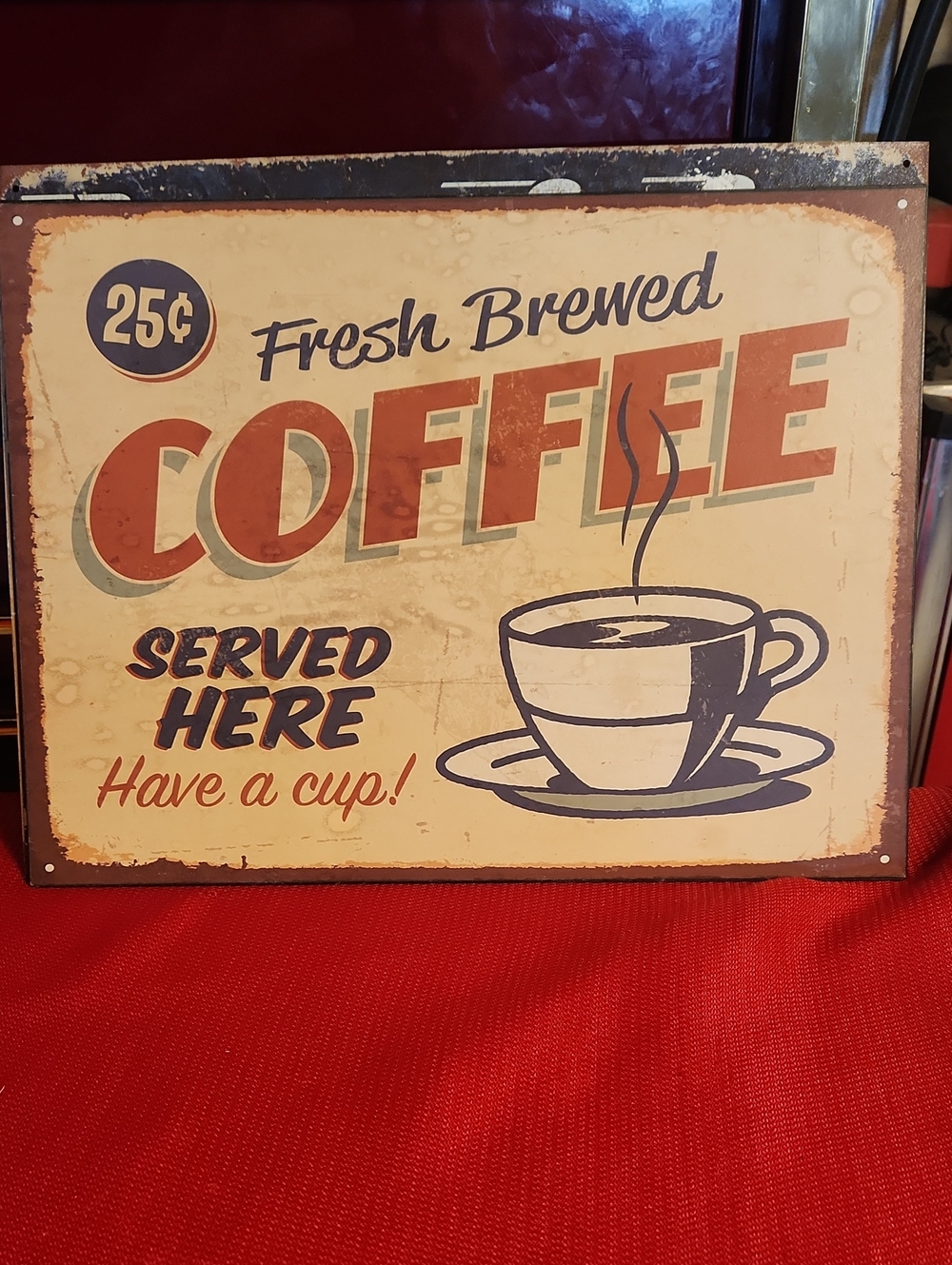 Vintage-Style Coffee Wall Sign - Cream and Red